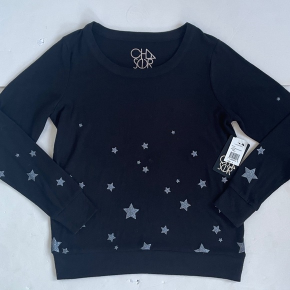 Chaser Starry Night Pullover in True Black Chic Black Star Pattern Sweater M - Picture 1 of 14